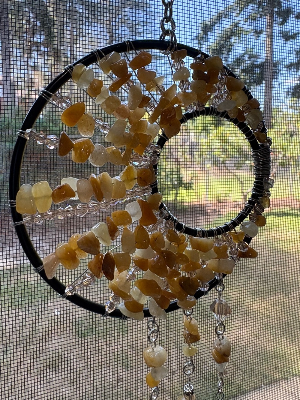 Handcrafted natural chip yellow adventuring hanging suncatcher